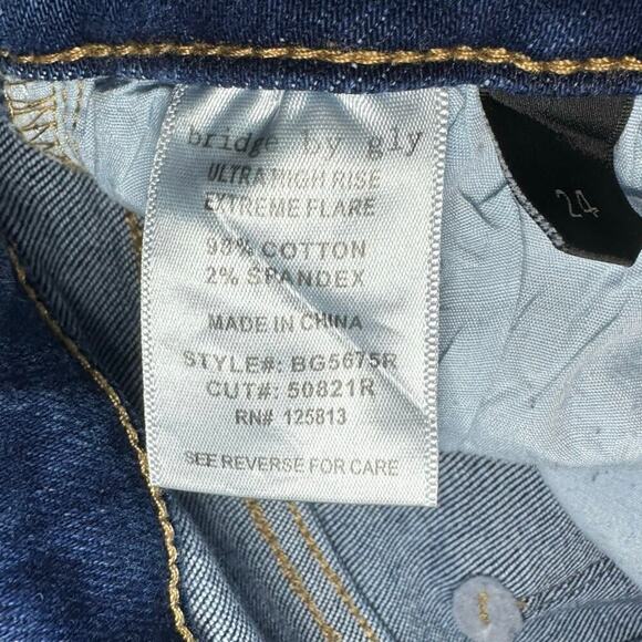 Bridge by Gly Ultra High Rise Extreme Flare Blue Jeans Womens Button fly Sz 24 - Picture 4 of 5
